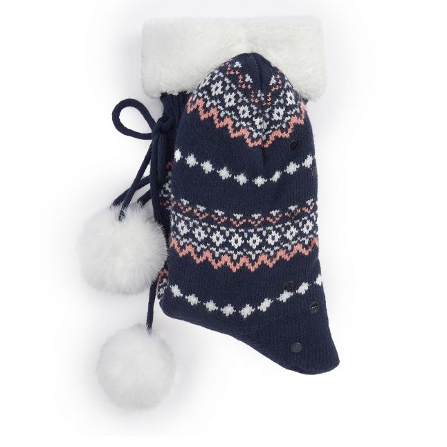 Womens Pink/Navy Fairisle Lounge Socks