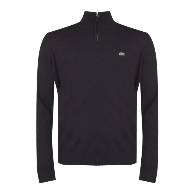 Mens Black Branded Half Zip Knit Jumper