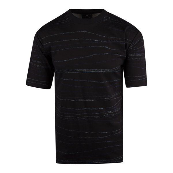 Mens Black Line Print S/s T Shirt