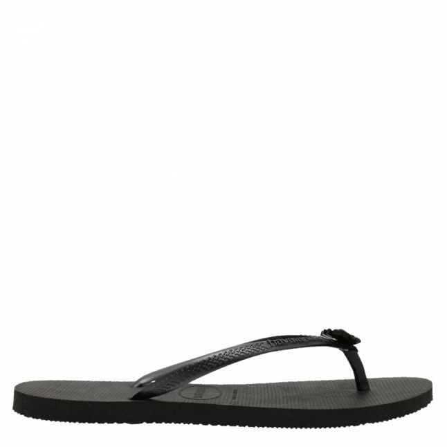 Womens Black Slim Metal Pin Flip Flops