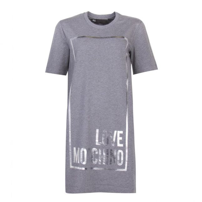 Womens Grey Melange Logo Box Metallic Dress