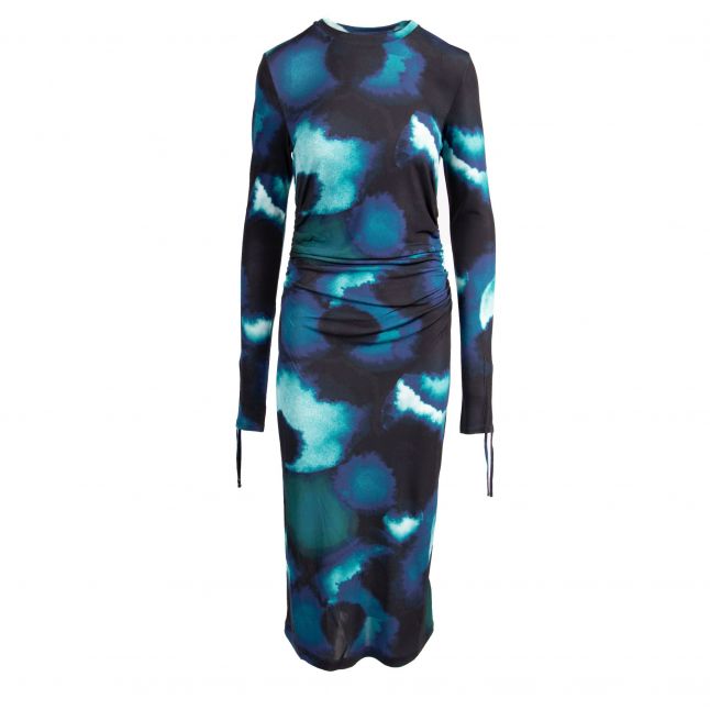 Womens	Navy Watercolour Jersey Midi Dress