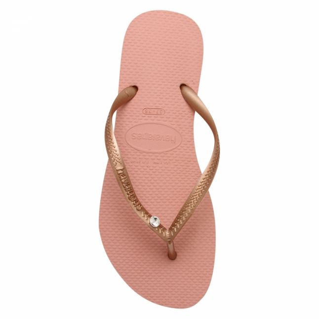 Womens Rose Nude Slim Crystal Glamour Flip Flops