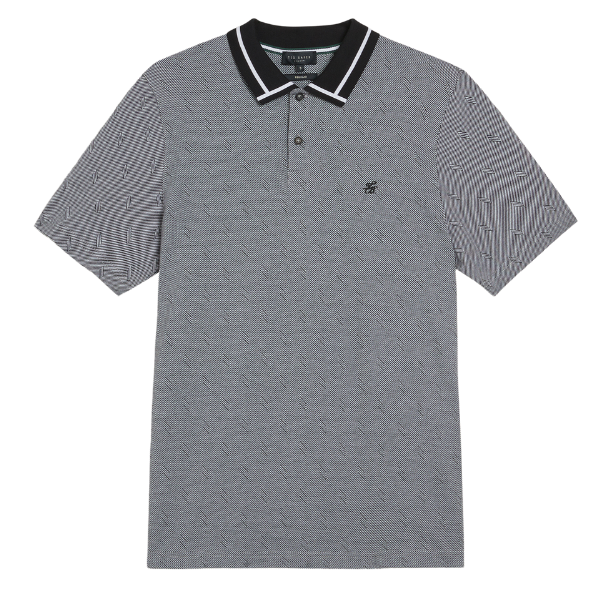 Mens Black Ginald Herringbone S/s Polo