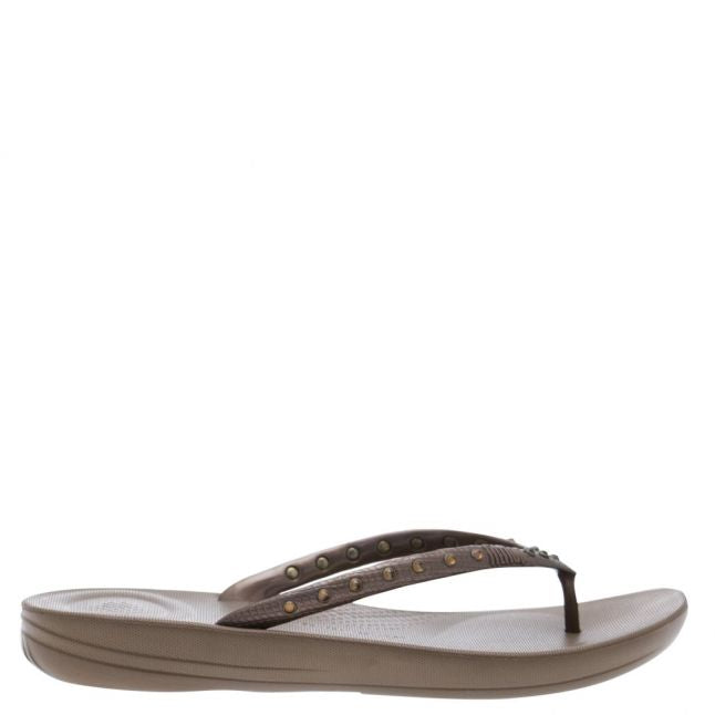 Womens Bronze Iqushion Crystal Flip Flops