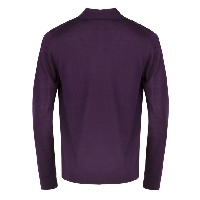 Mens Aubergine Merino Knit L/s Polo Shirt