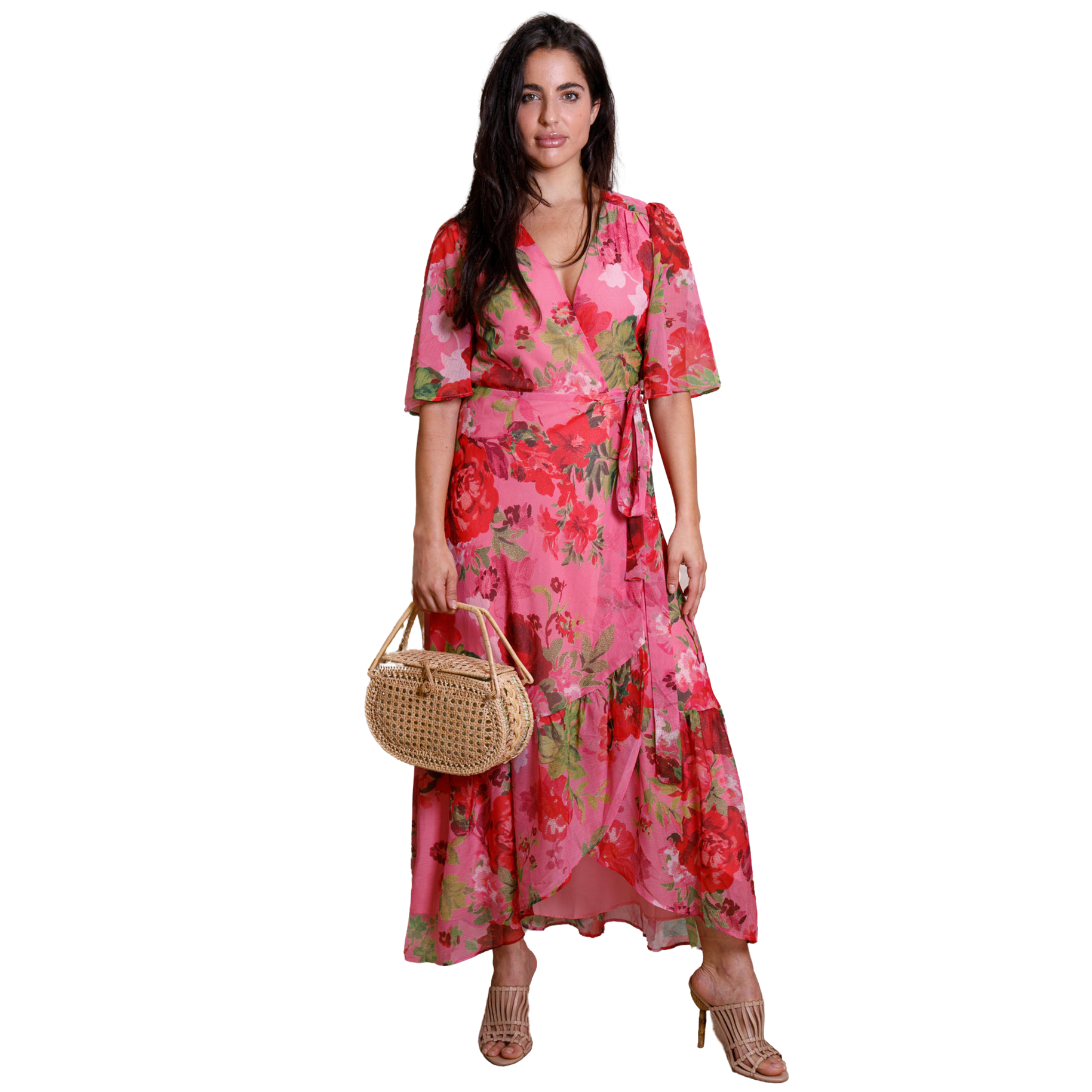 Womens Hope & Ivy Pink/Red The Roxanne Wrap Dress