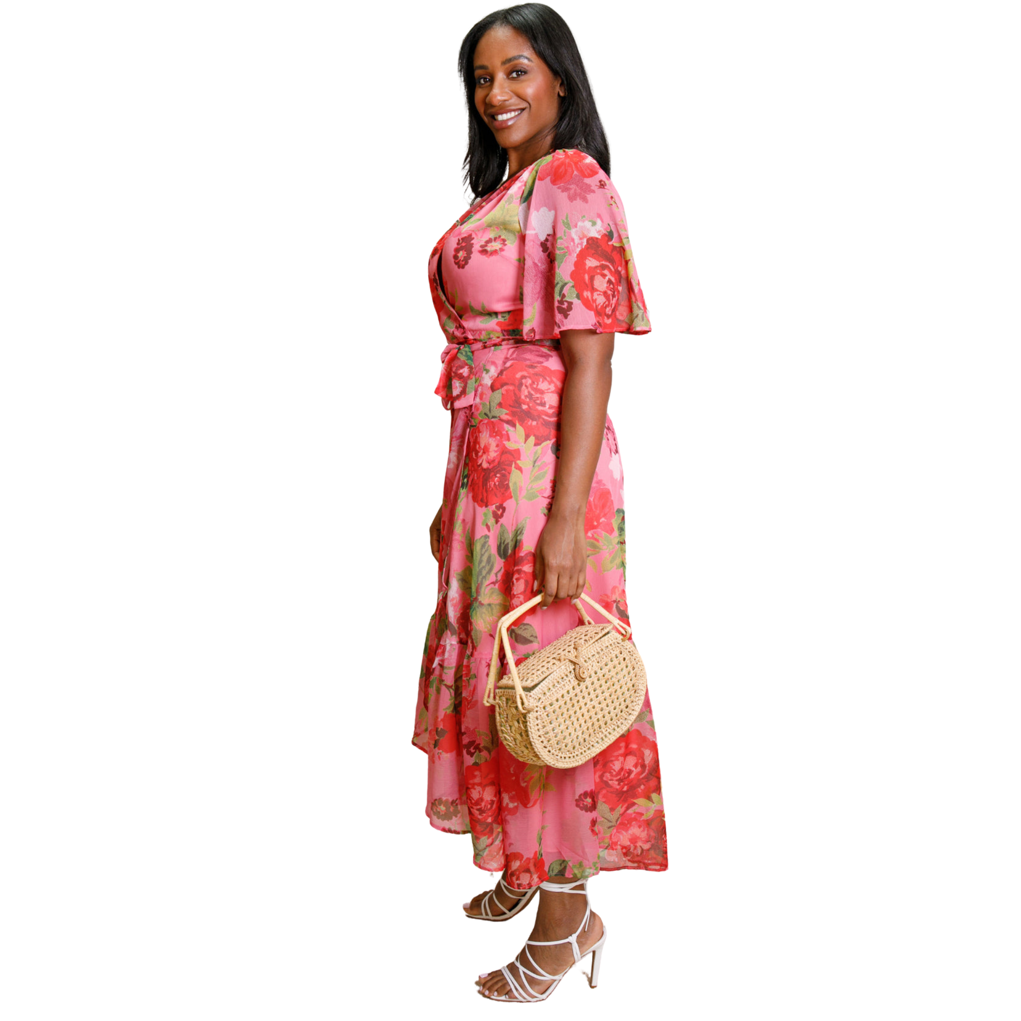 Womens Hope & Ivy Pink/Red The Roxanne Wrap Dress