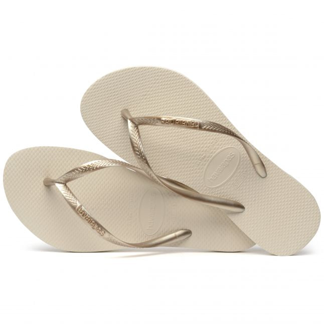 Womens Beige Slim Flip Flops