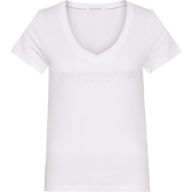 Bright White Iridescent Logo V-Neck S/s T Shirt