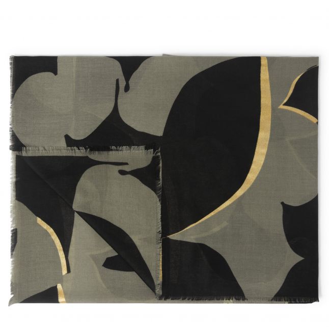 Womens Khaki/Blk/Gold Foil Geometric Arch Scarf