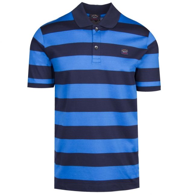 Mens Blue/Navy Classic Stripe Custom Fit S/s Polo Shirt