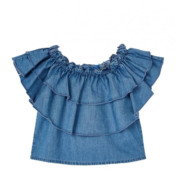 Girls Light Blue Frill Denim Top