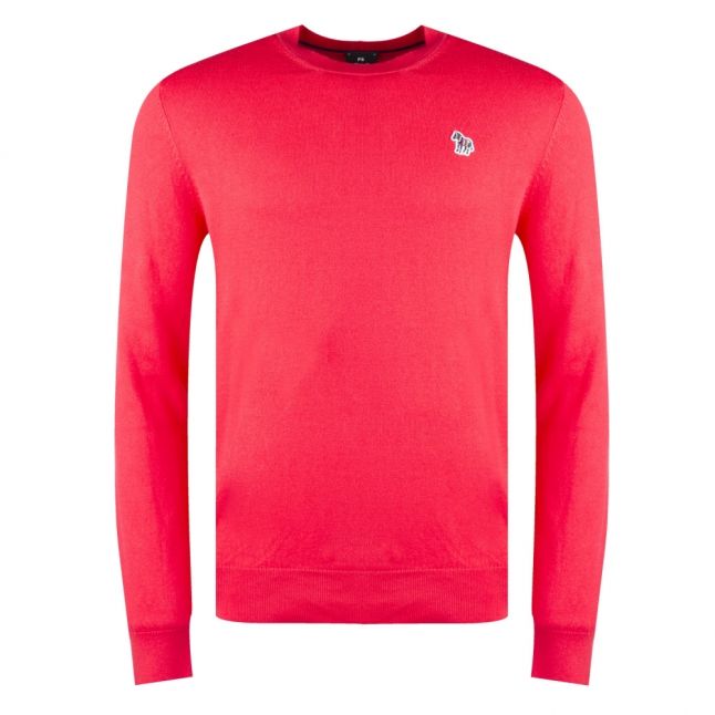 Mens Red Zebra Crew Neck Knitted Jumper