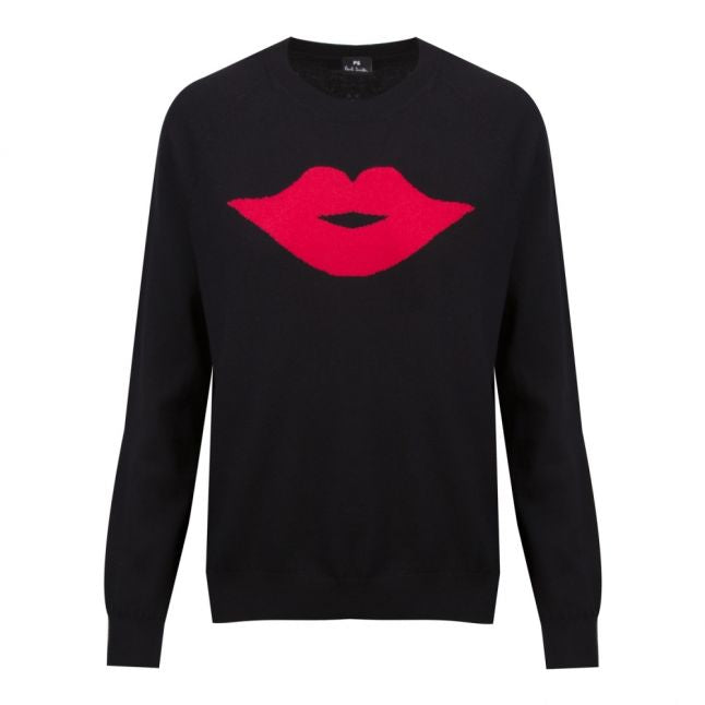 Womens Black Lips Crew Neck Knitted Jumper