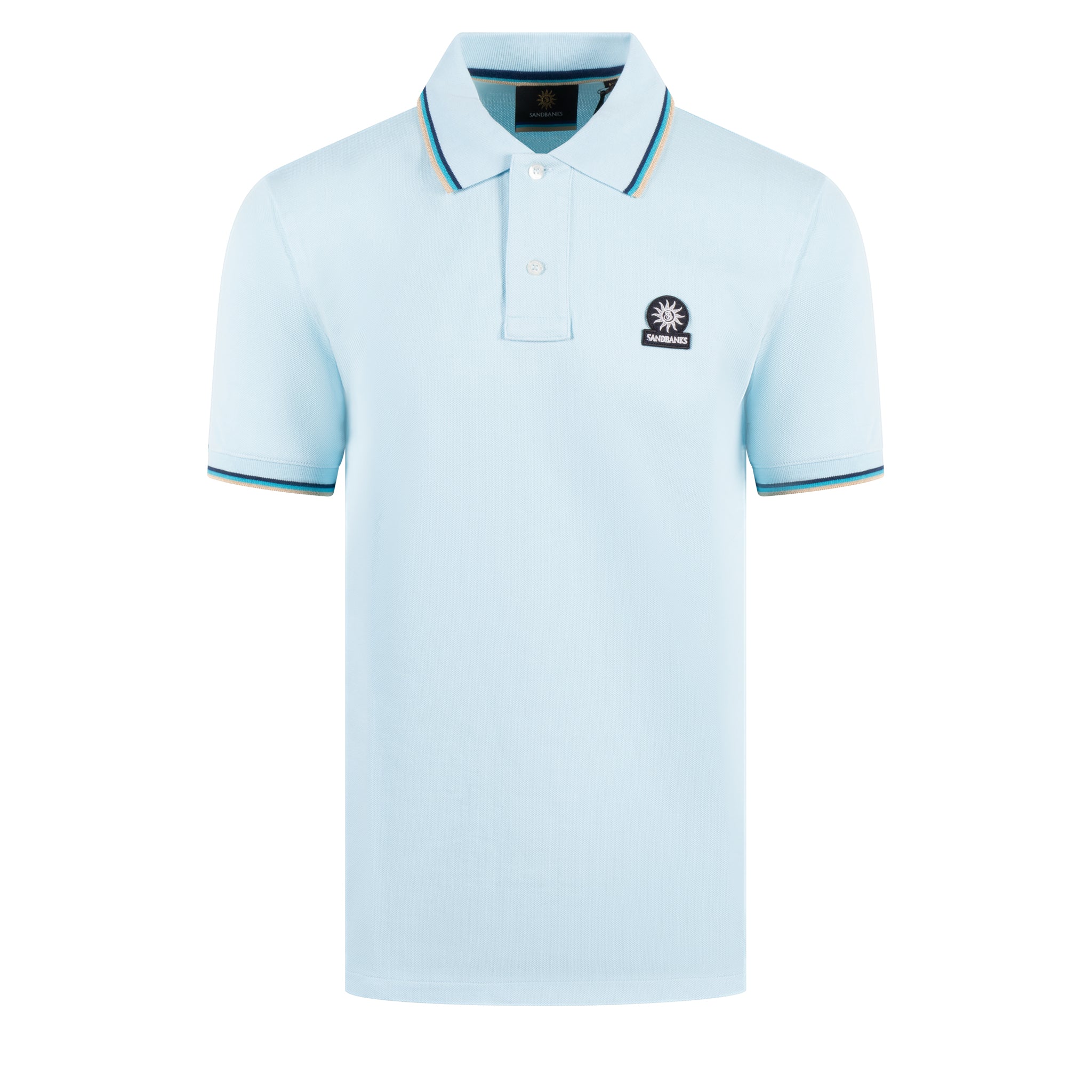 Mens Sandbanks Crystal Blue Badge Tipped S/s Polo