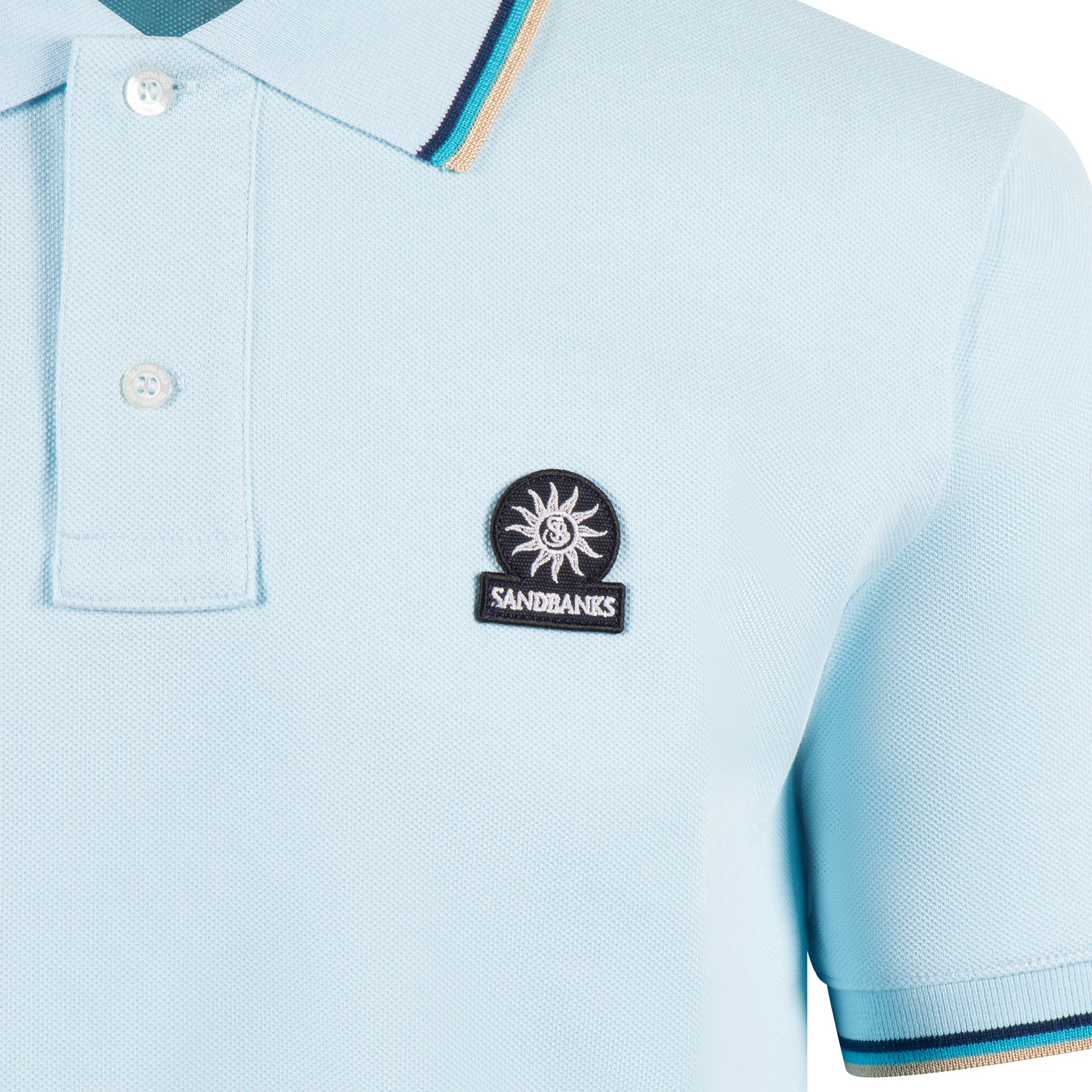 Mens Sandbanks Crystal Blue Badge Tipped S/s Polo