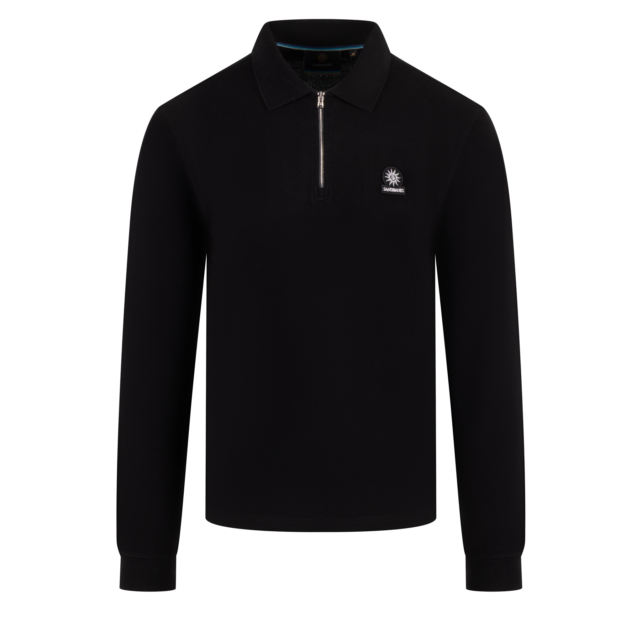 Mens Sandbanks Black Badge Zip L/s Polo