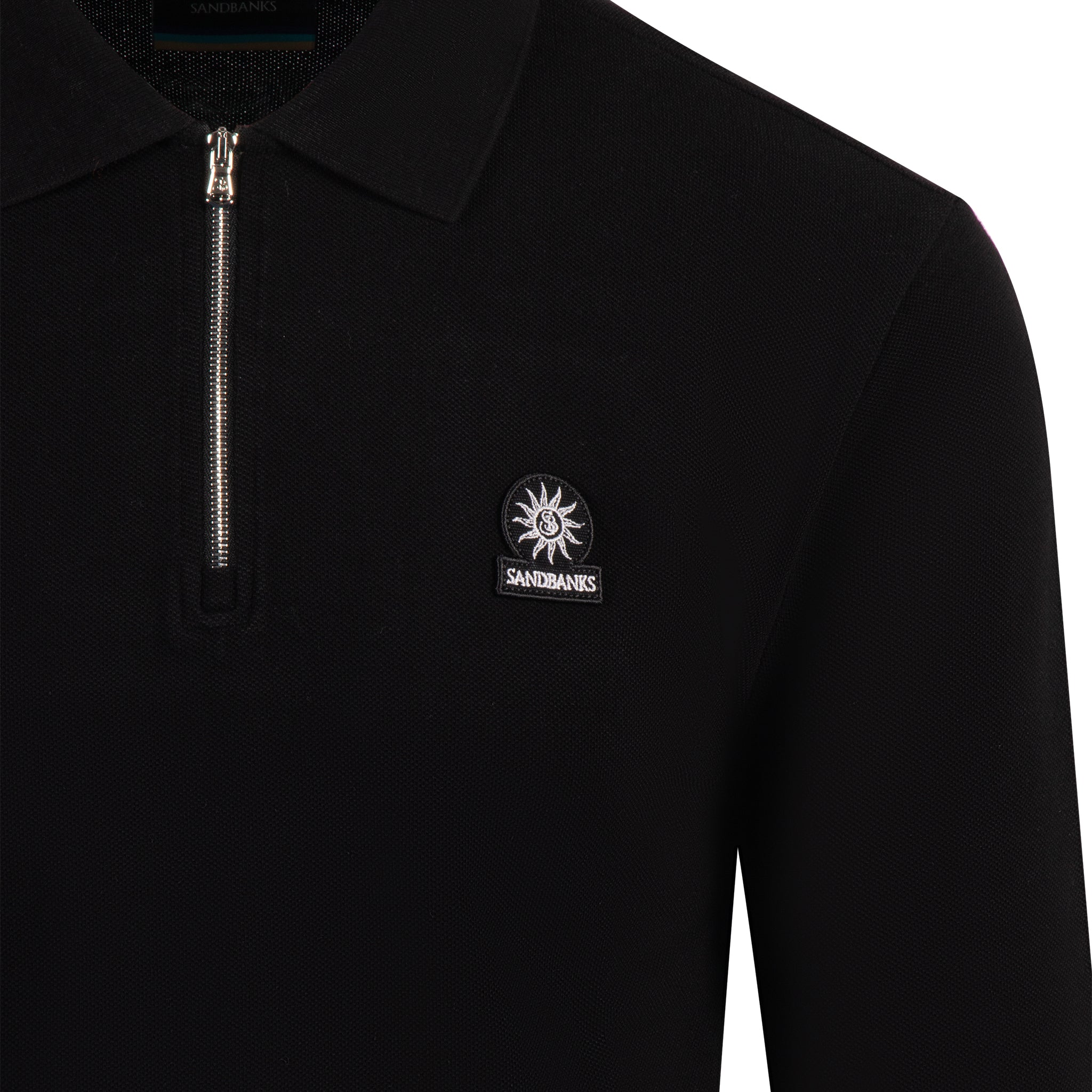 Mens Sandbanks Black Badge Zip L/s Polo