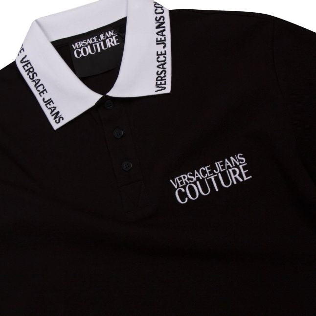 Mens Black Logo Collar S/s Polo Shirt