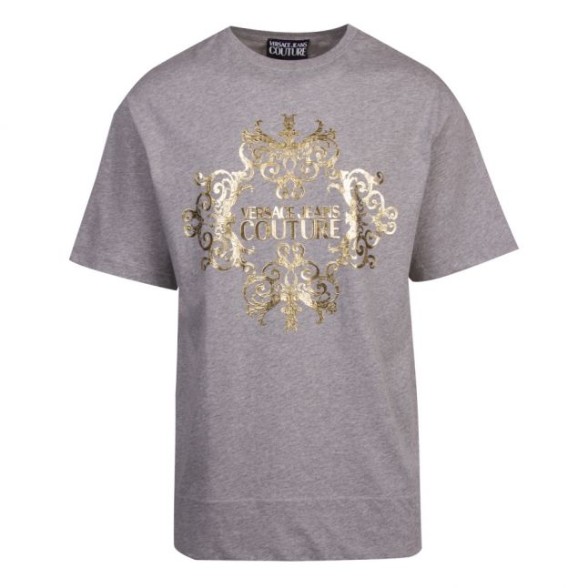 Mens Grey Melange Branded Foil Print S/s T Shirt