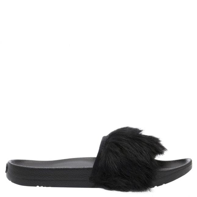 Womens Black Royale Fluff Slides