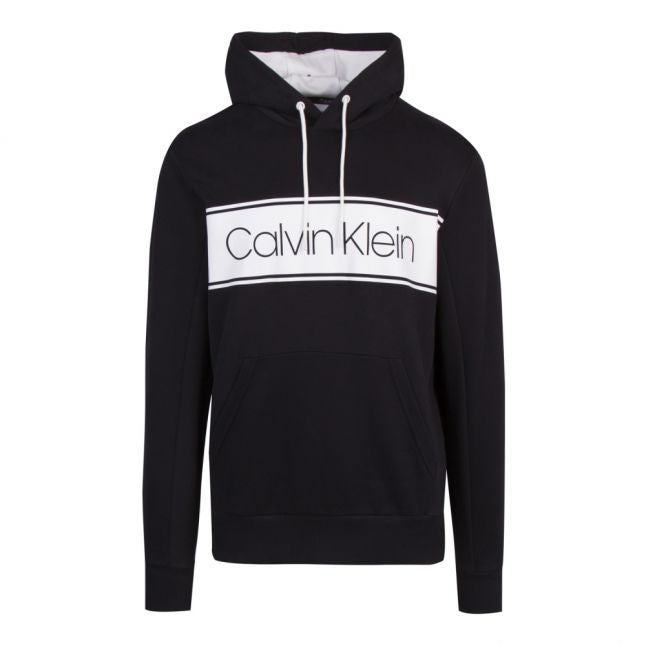 Mens Black Logo Stripe Hooded Sweat Top