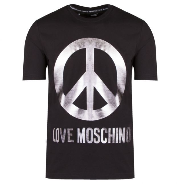 Mens Black Metallic Peace Regular Fit S/s T Shirt