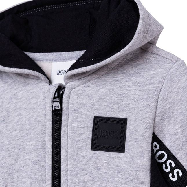 Toddler Grey Marl Logo Tape Hooded Zip Through Sweat Top