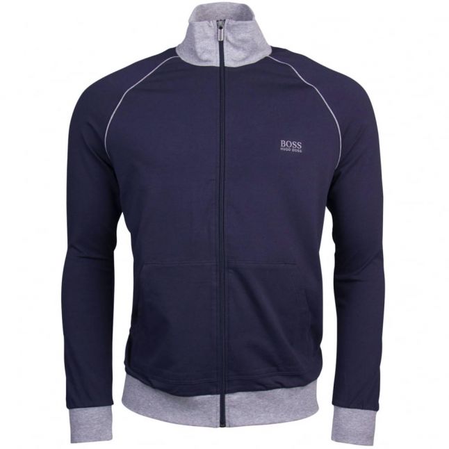 Mens Dark Blue Funnel Neck Trim Sweat Jacket