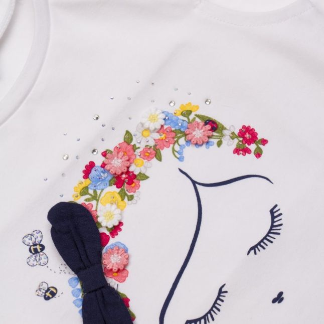 Girls White Printed Face S/s T Shirt