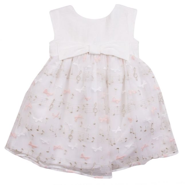 Girls Natural Embroidered Bows Dress