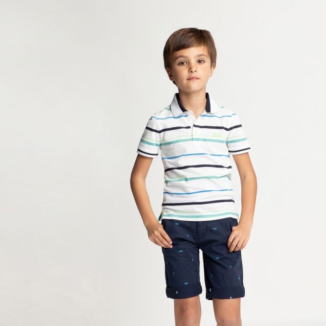 Boys White/Green Multi Stripe S/s Polo Shirt