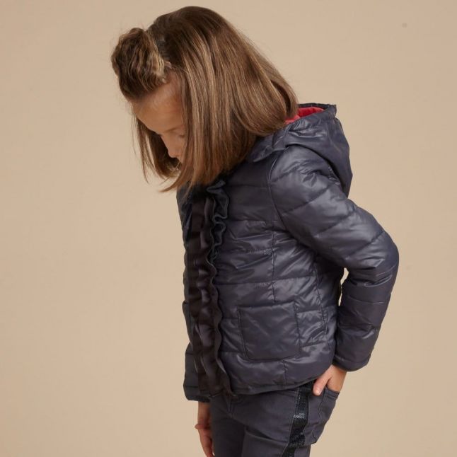 Girls Grey Frill Puffer Jacket