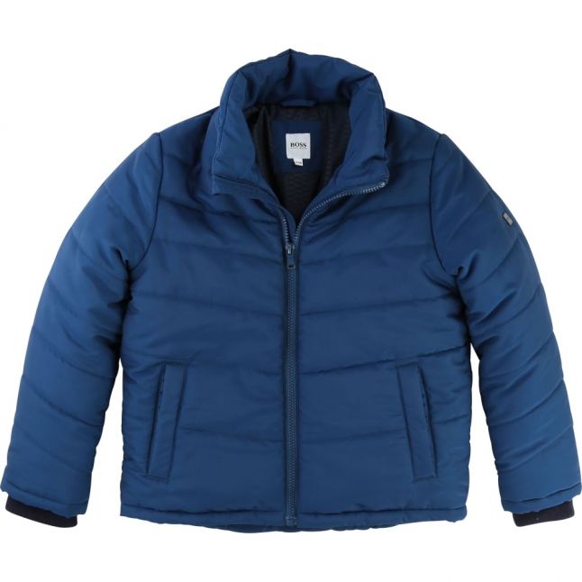 Boys Slate Blue Branded Hooded Padded Jacket