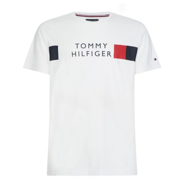 Mens White Chest Stripe S/s T Shirt