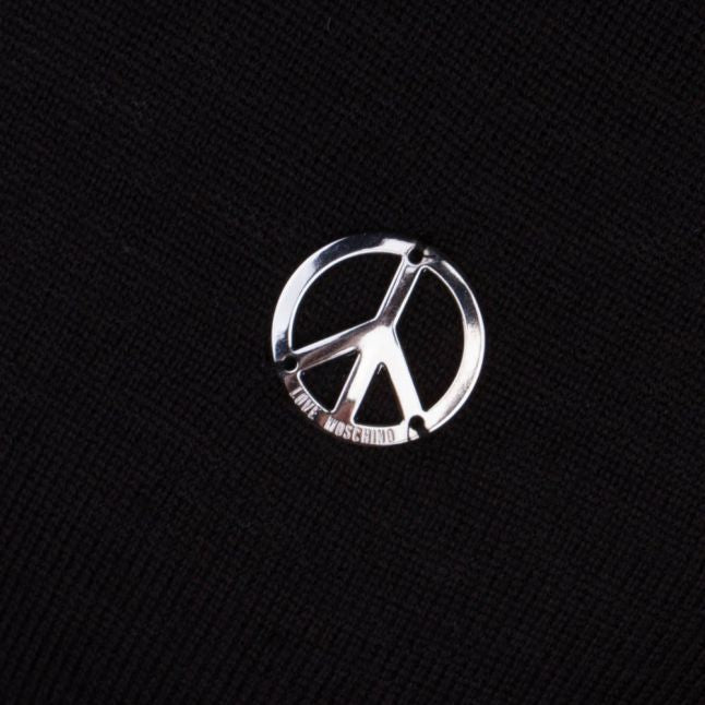 Mens Black Peace Badge Knitted Jumper