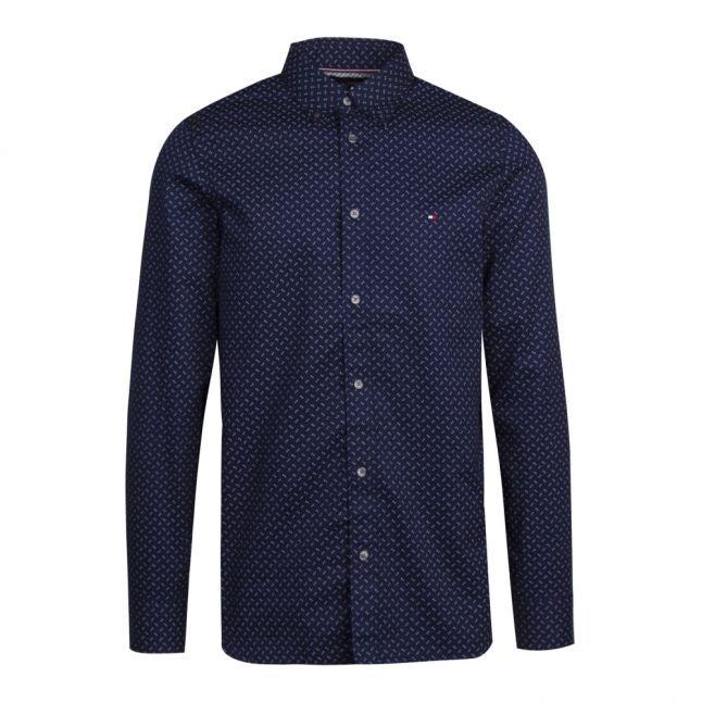 Mens Navy Geo Print Slim Fit L/s Shirt