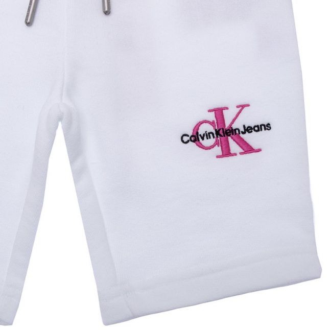 Girls Bright White Monogram Cycle Sweat Shorts