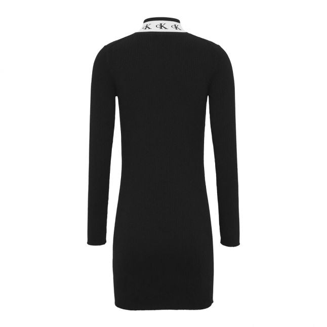 Womens CK Black Monogram Tape Rib Knitted Dress