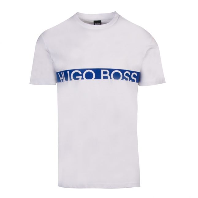 Mens White/Blue Logo Stripe Slim Fit Beach S/s T Shirt