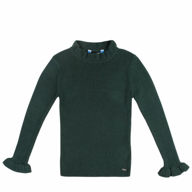 Girls Green Ribbed Frill Polo Neck Top