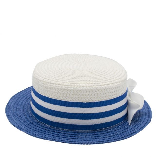 Girls White/Blue Bow Boater Hat