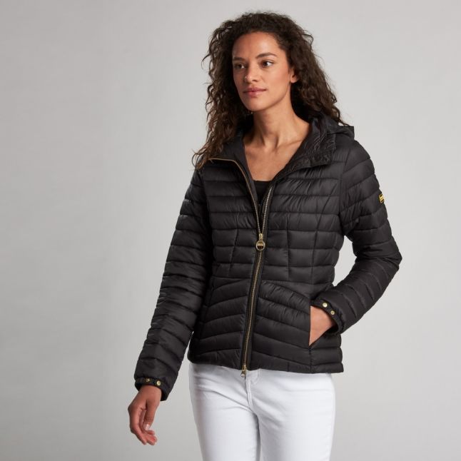 Womens Black Score Hooded Quilted Jacket