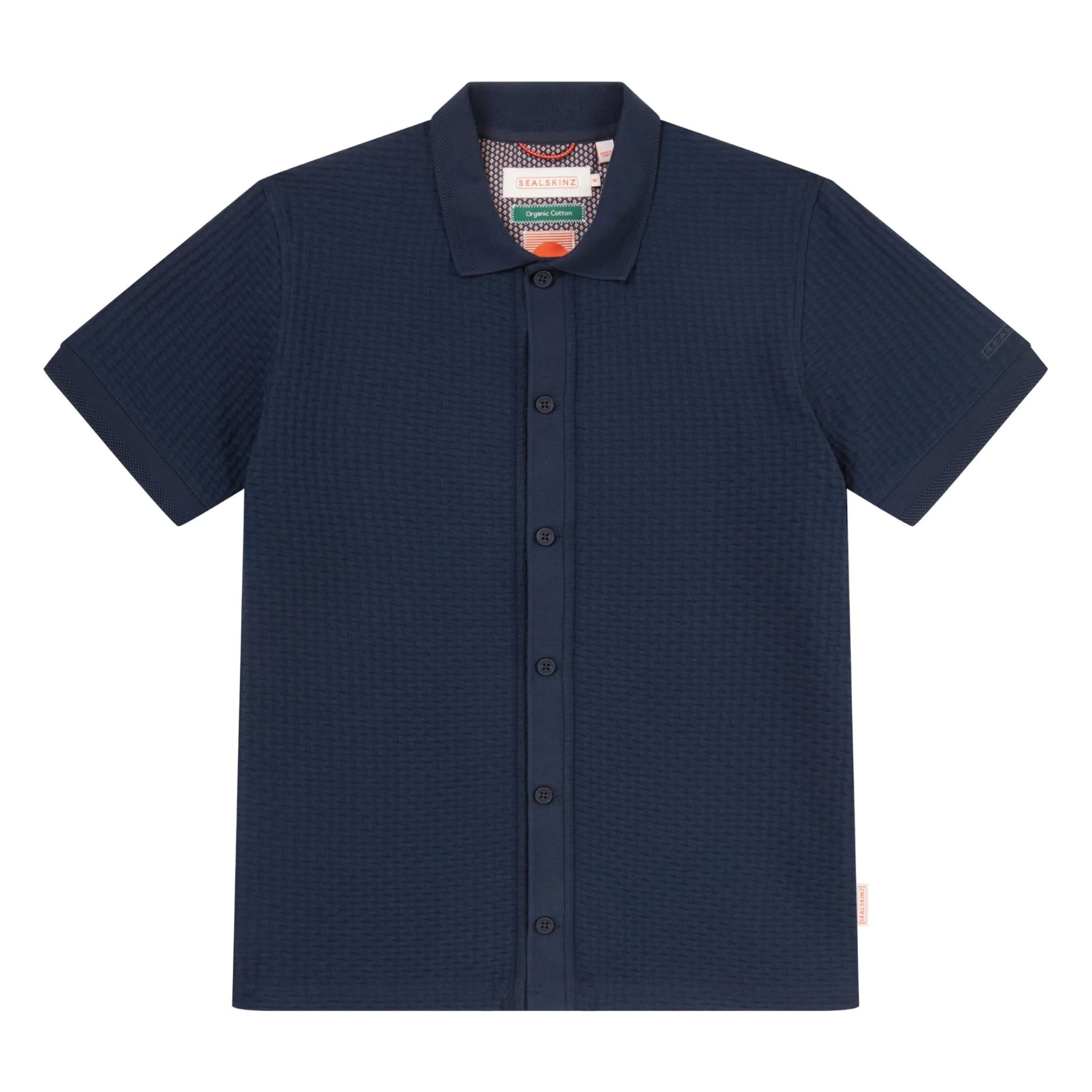 Mens Sealskinz Navy Stokesby Button Through Jacquard S/s Polo Shirt