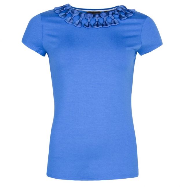 Womens Bright Blue Charre Bow Neck Trim S/s T Shirt