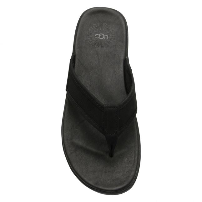 Mens Black Seaside Leather Flip Flops