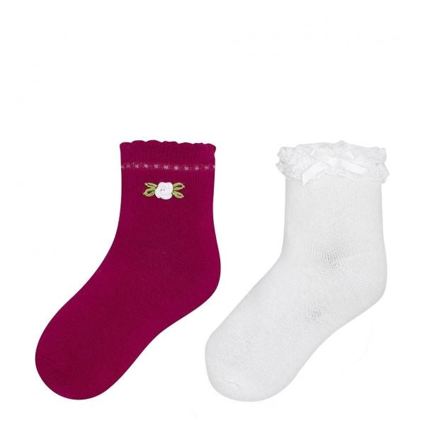 Girls Strawberry Frill & Flower 2 Pack Socks