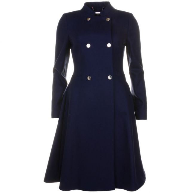 Womens Navy Indego Double Breasted Flare Coat