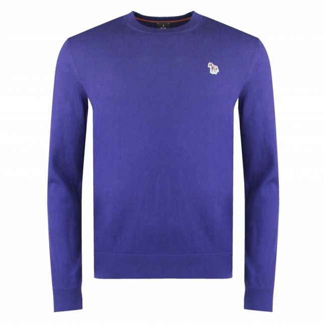 Mens Cobalt Blue Zebra Crew Neck Knitted Jumper